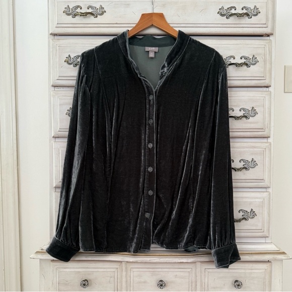 J. Jill Green Velvet Silk Button Shirt - Picture 1 of 4